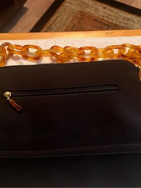 Black Shoulder Bag with Amber Chain Strap